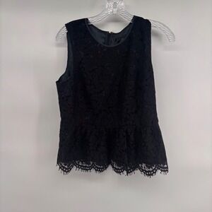J. Crew Black Lace Peplum Top‎ Sleeveless Blouse Womens Size 8